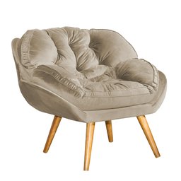 Poltrona para Recepção Califórnia Senior Decorativa Estofada Veludo Bege Base Madeira Maciça - 2