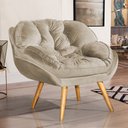 Ver imagem 1 de Poltrona para Recepção Califórnia Senior Decorativa Estofada Veludo Bege Base Madeira Maciça