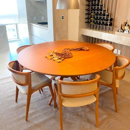 Mesa de Jantar Redonda 180cm Lipto Madeira Liptus Castanho Claro - Sallar Home - 2