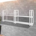 Ver imagem 2 de Prateleira Suspensa Industrial Elegante com 6 Hastes Brancas e Mdf Branco P/ Sala Quarto Escritório