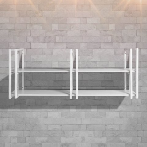 Prateleira Suspensa Industrial Elegante com 6 Hastes Brancas e Mdf Branco P/ Sala Quarto Escritório