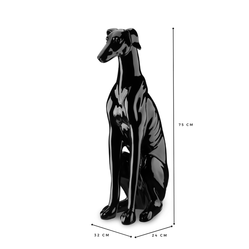 Escultura Estátua Decorativa Moderna Cachorro Galgo Grande 75cm:preto Brilho - 4