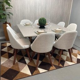 Sala de Jantar Mesa Versatille Quadrada com 8 Cadeiras Dilly Fixas D'confort Design Linho Cinza R507 - 4