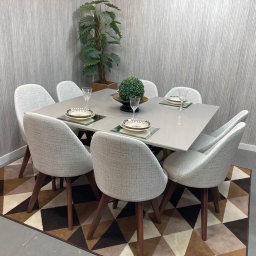Sala de Jantar Mesa Versatille Quadrada com 8 Cadeiras Dilly Fixas D'confort Design Linho Cinza R507 - 5