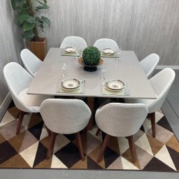 Sala de Jantar Mesa Versatille Quadrada com 8 Cadeiras Dilly Fixas D'confort Design Linho Cinza R507 - 3