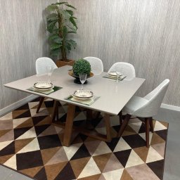 Sala de Jantar Mesa Versatille Quadrada com 8 Cadeiras Dilly Fixas D'confort Design Linho Cinza R507 - 6