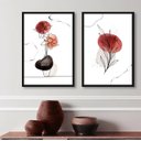 Ver imagem 1 de Kit 2 Quadros Decorativos Flor e Folha- Manchas Aquarela 33x24cm - com Vidro:madeira Preta