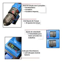 Parafusadeira Furadeira sem Fio 36v 2 Baterias 340w Bivolt - 4