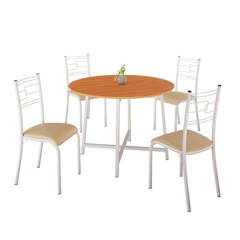 Conjunto Sala de Jantar Ella 90cm 4 Cadeiras Branca C- Creme