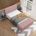 Ver imagem 1 de Kit Cabeceira Cama Box Casal 140cm com Calçadeira Roma W01 Linho Rosa - Lyam Decor