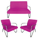 Ver imagem 1 de Kit Namoradeira + 2 Poltronas Decorativa Bela Couro Rosa Pink Braço Cromado