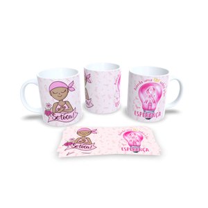 Canecas Branca de Porcelana Personalizadas Outubro Rosa