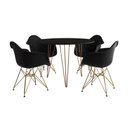 Ver imagem 2 de Mesa Jantar Redonda 110cm Preta Clips 3 Pés com 4 Poltronas Pretas Eames Eiffel Base Dourada