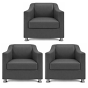 Ver imagem 1 de Kit 3 Poltronas Reforçadas Recepção Barbearia Tecido Corino Cinza