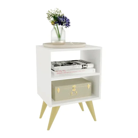 Mesa de Cabeceira Retro Quarto Sala com Duas Prateleiras