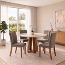 Ver imagem 1 de Conjunto Sala de Jantar Mesa Lisa 140cm com Tampo MDF e Vidro Redonda 4 Cadeiras Lily