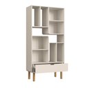 Ver imagem 4 de Estante para Livros Orgânica Curva 1 Gaveta 180cm 100% MDF BP com Pés em Madeira Maciça Aura Branco/Offwhite