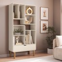 Ver imagem 1 de Estante para Livros Orgânica Curva 1 Gaveta 180cm 100% MDF BP com Pés em Madeira Maciça Aura Branco/Offwhite