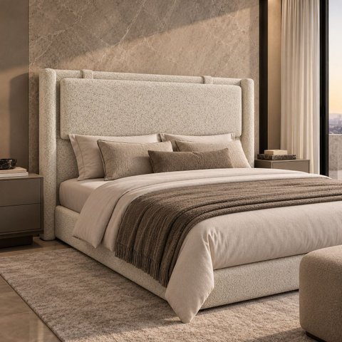 Cabeceira de Cama Casal Estofada Boucle 168cm com Almofada Luxuosa