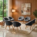 Ver imagem 1 de Kit 8 Poltrona Sala Decorativa Louis Veludo Cinza Pés Palito Castanho