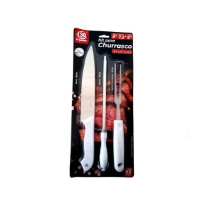 Kit para Churrasco 03 Peças Chaira Faca e Garfo Inoxidável