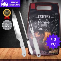 Kit para Churrasco 03 Peças Chaira Faca e Garfo Inoxidável - 4
