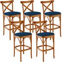 Ver imagem 1 de Kit 05 Banquetas Altas Cozinha Bancada Bar Sala Jantar Estofada Ávila L02 Suede Azul Marinho - Lyam