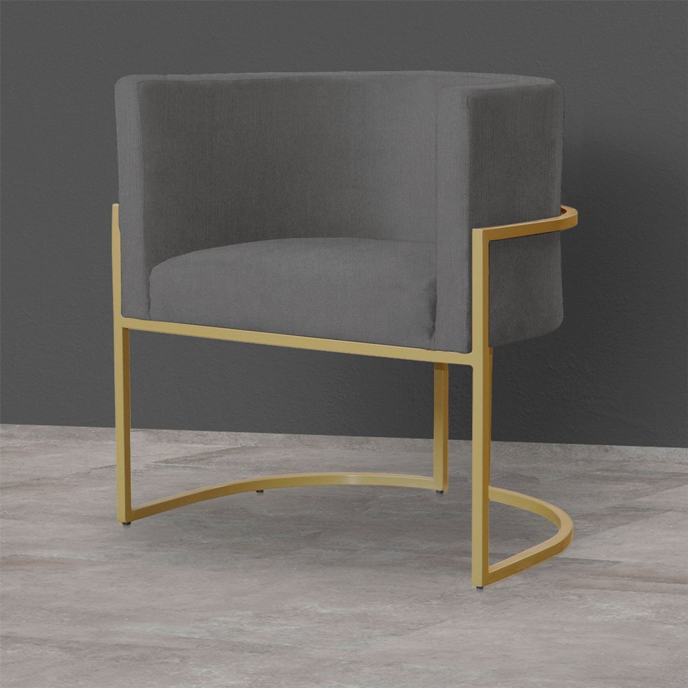 Kit 3 Poltronas Decorativa Sala de Estar Luana Base Gold Suede Cinza - Montanaris Decor Md Montanari - 4