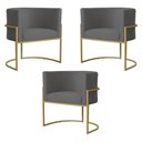 Ver imagem 1 de Kit 3 Poltronas Decorativa Sala de Estar Luana Base Gold Suede Cinza - Montanaris Decor Md Montanari