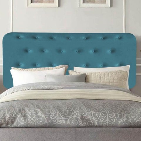Painel Estofado Brenda Queen Size Madeira Maciça Suede Turquesa Gat Magazine 160cm