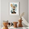 Quadro Mulher Yoga- Fundo Folhas - 60x48cm:madeira Branca - 1