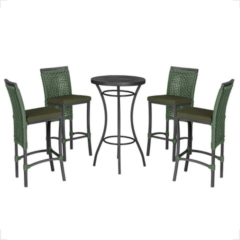 Mesa Bistro e 4 Banquetas Roma Preta Corda Náutica 13 Trama Original