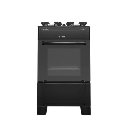 Fogão de Piso 4 Bocas Smart Glass Preto com Mesa de Vidro e Forno 50L - Realce