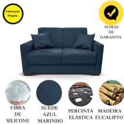 Sofá 2 Lugares Com Almofadas Gabrielly Suede Azul Marinho - 9