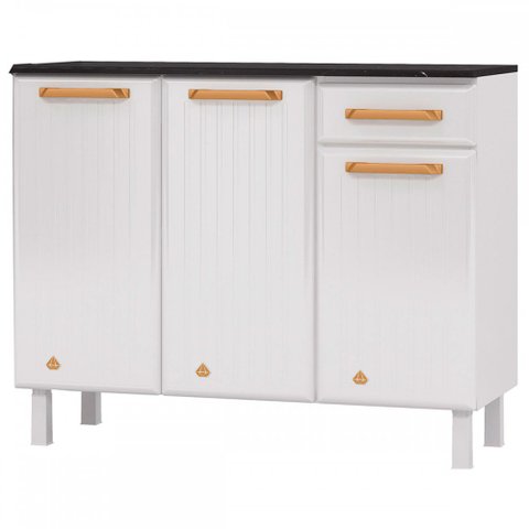 Balcão de Cozinha em Aço Diamante 3 Portas 1 Gaveta Branco 818134 - Telasul