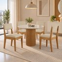Ver imagem 1 de Sala de Jantar 4 Lugares Mesa Jolie 100cm Tampo Redondo de Vidro e 4 Cadeiras Estofadas Copper Soft