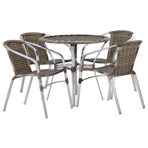 Jogo 4 Cadeiras Alumínio e Mesa Tampo Tramado Fibra Sintética para Jardim Piscina Varanda Floripa