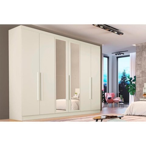 Guarda Roupa Casal 6 Portas (2 C/ Espelho) e 6 Gavetas Oslo Off White - Europa