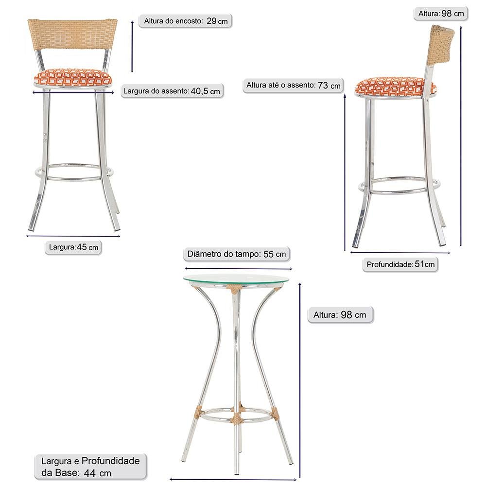 Kit de Mesa Bistrô com Tampo de Vidro Redondo 4 Banquetas em Alumínio e Fibra Sintética Ráfia - 2