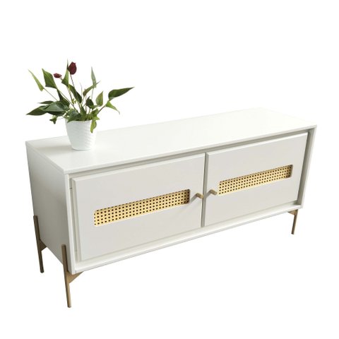 Rack Sala Tv até 50 Polegadas Paraty 113 Cm Laca Pés Metal Palhinha Off White