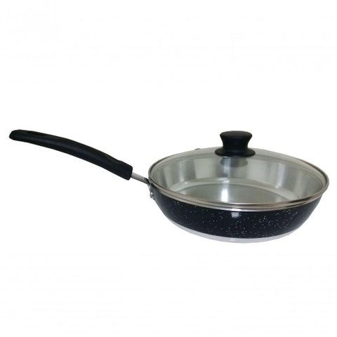 Frigideira de Alumínio Batido Grosso 4mm C/tampa Preta 24cm