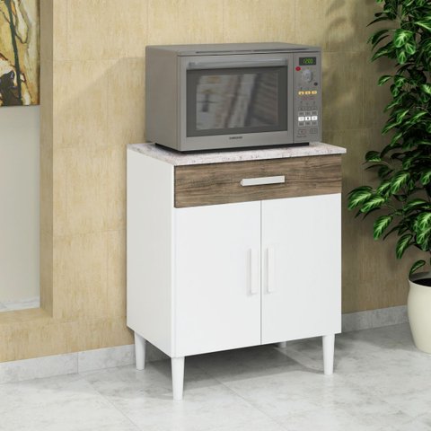 Balcão Armário Organizador Microondas Simples Cozinha Branco/rústico
