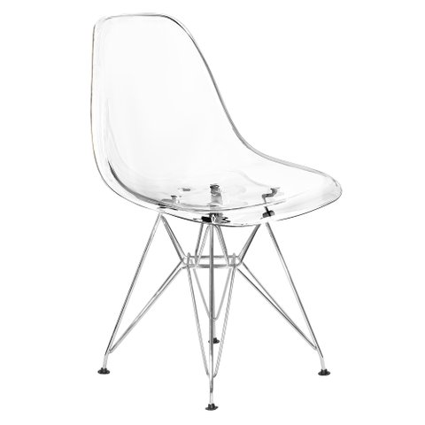 Cadeira Eames Cristal Transparente Eiffel Base Metal Cromado