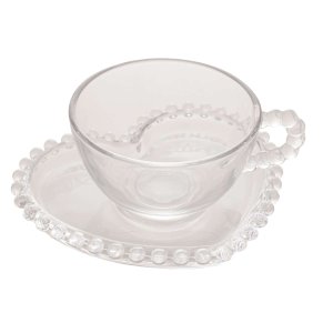 Conjunto 4 Xícaras Chá Cristal C/píres Coração Pearl 180ml Rojemac 28381