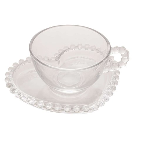 Conjunto 4 Xícaras Chá Cristal C/píres Coração Pearl 180ml Rojemac 28381