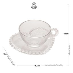 Conjunto 4 Xícaras Chá Cristal C/píres Coração Pearl 180ml Rojemac 28381 - 5