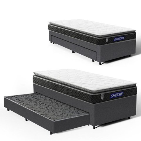 Cama Box com Colchão Gazin de Espuma D28 Pillow Top Ortoblack + Auxiliar de Espuma Solteiro 88cm