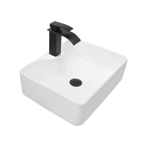 Kit Cuba Pia Louça Cerâmica Banheiro C/Torn e Vál Preto 29