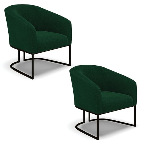Poltrona para Sala Industrial Preto Kit 2 Stella Bouclê Verde D03 - D'Rossi