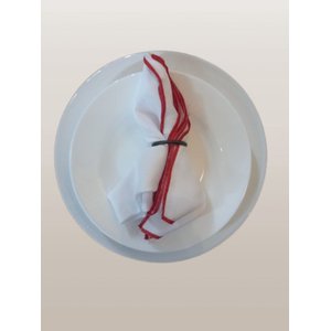 Kit 6 Guardanapos Oxford 45x45: Branco/vermelho